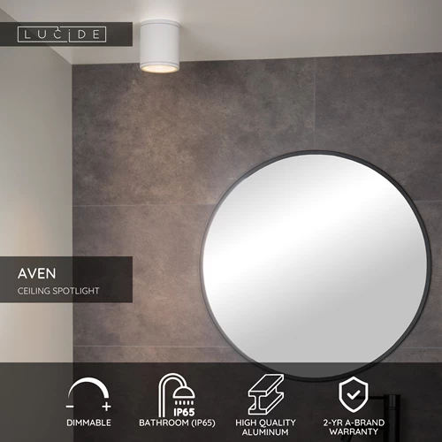 Lucide AVEN - Ceiling spotlight Bathroom - Ø 9 cm - 1xGU10 - IP65 - White - USP